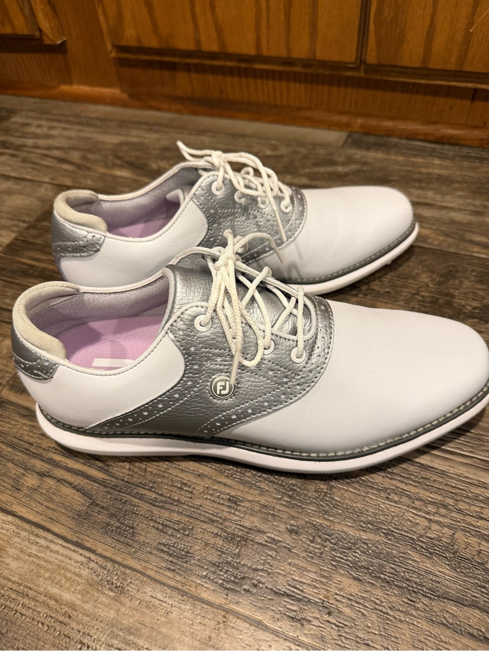 Women's FootJoy White and Silver Spikeless Golf Shoes
